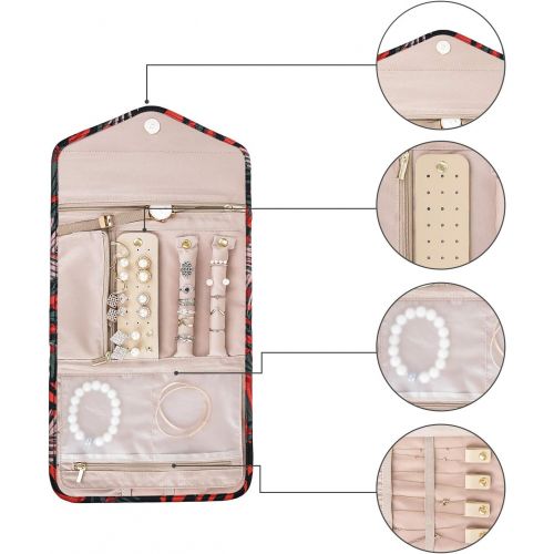  [아마존 핫딜] [아마존핫딜]Bagsmart BAGSMART Travel Jewellery Organiser Roll Foldable Jewelry Case for Journey-Rings, Necklaces, Bracelets, Earrings, Red Fern