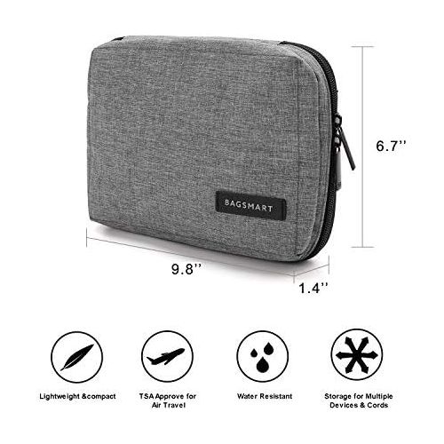  [아마존베스트]BAGSMART Electronic Organizer Small Travel Cable Organizer Bag for Hard Drives, Cables, USB, SD Card Grey