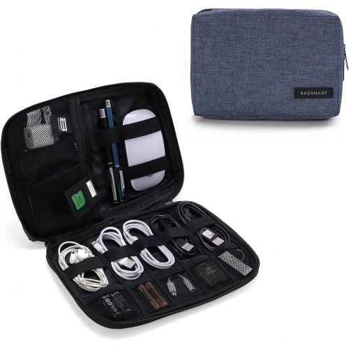  [아마존베스트]BAGSMART Electronic Organizer Small Travel Cable Organizer Bag for Hard Drives, Cables, USB, SD Card, Blue