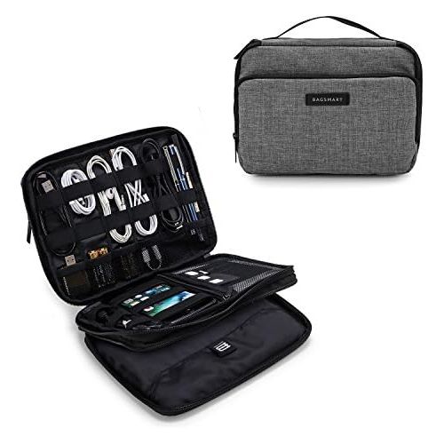  [아마존베스트]BAGSMART 3-Layer Travel Electronics Cable Organizer with Bag for 9.7 iPad, Hard Drives, Cables, Charger, Kindle, Grey