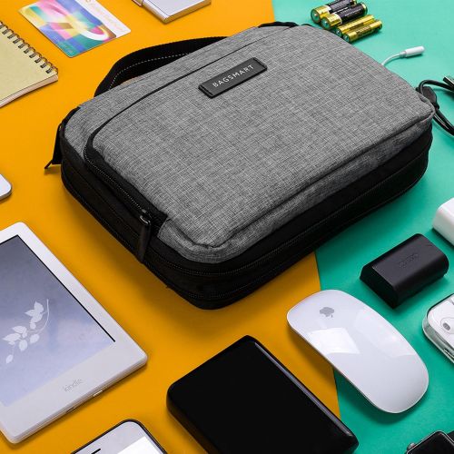  [아마존베스트]BAGSMART 3-Layer Travel Electronics Cable Organizer with Bag for 9.7 iPad, Hard Drives, Cables, Charger, Kindle, Grey