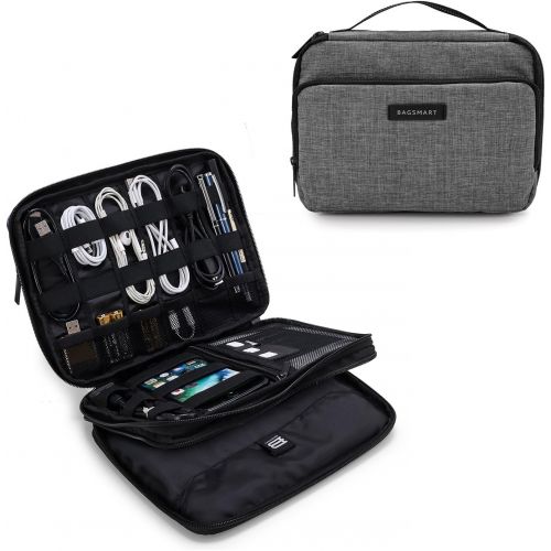  [아마존베스트]BAGSMART 3-Layer Travel Electronics Cable Organizer with Bag for 9.7 iPad, Hard Drives, Cables, Charger, Kindle, Grey