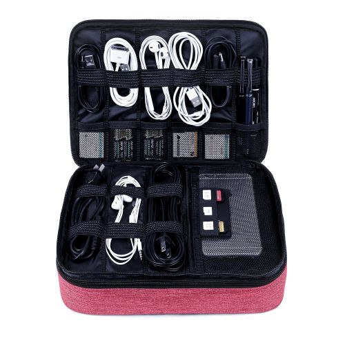  [아마존 핫딜]  [아마존핫딜]Bagsmart BAGSMART Elektronische Tasche, Doppelte Schichte Elektronik Organizer Reise fuer Kabel, Ladegerat, Ipad, Ipad Air, Tablet bis zu 10.5 Zoll, Adapter, Maus, SD Karten (Rosa)