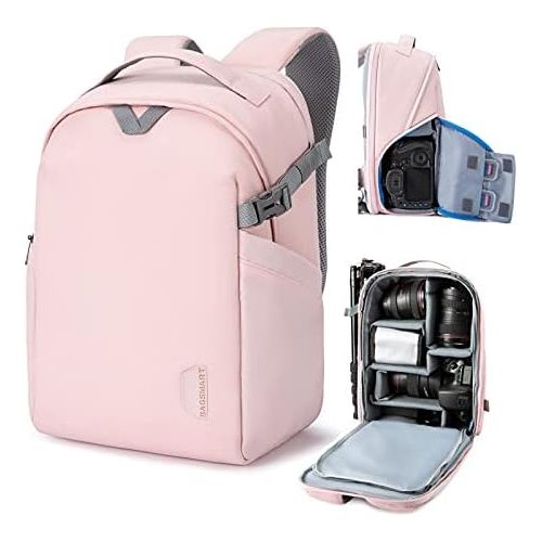  BAGSMART Camera Backpack, DSLR SLR Camera Bag Fits up to 13.3 Inch Laptop Water Resistant with Rain Cover, Tripod Holder for Women and Girls,Pink