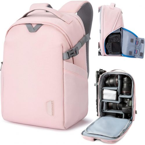  BAGSMART Camera Backpack, DSLR SLR Camera Bag Fits up to 13.3 Inch Laptop Water Resistant with Rain Cover, Tripod Holder for Women and Girls,Pink