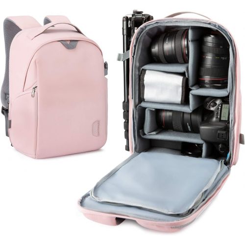  BAGSMART Camera Backpack, DSLR SLR Camera Bag Fits up to 13.3 Inch Laptop Water Resistant with Rain Cover, Tripod Holder for Women and Girls,Pink