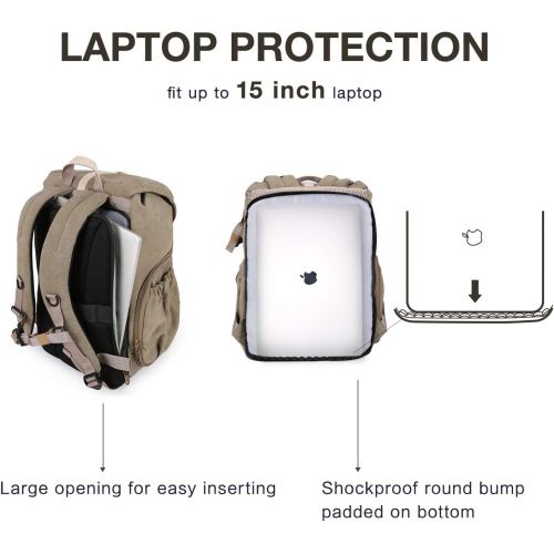  BAGSMART Camera Backpack, BAGSMAR DSLR Camera Bag Backpack, Anti-Theft and Waterproof Camera Backpack for Photographers, Fit up to 15 Laptop with Rain Cover, Olive Green