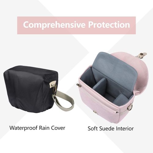  Camera Bag, BAGSMART SLR DSLR Canvas Camera Case, Vintage Padded Camera Shoulder Bag with Rain Cover for Women and Men, pink