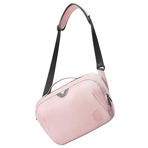  Camera Bag, BAGSMART DSLR Camera Bag, Waterproof Crossbody Camera Case with Padded Shoulder Strap, Anti-Theft Camera Shoulder Bag, Pink