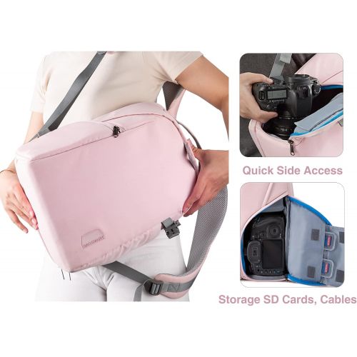  BAGSMART Camera Backpack, DSLR SLR Camera Bag Fits up to 13.3 Inch Laptop Water Resistant with Rain Cover, Tripod Holder for Women and Girls,Pink