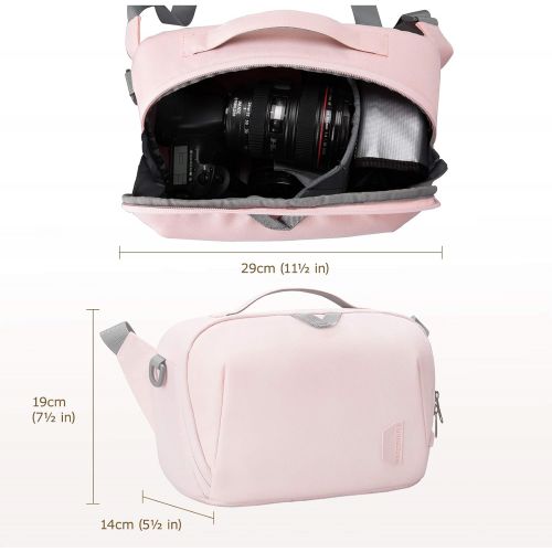  Camera Bag, BAGSMART DSLR Camera Bag, Waterproof Crossbody Camera Case with Padded Shoulder Strap, Anti-Theft Camera Shoulder Bag, Pink