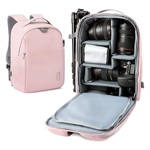  BAGSMART Camera Backpack, DSLR SLR Camera Bag Fits up to 13.3 Inch Laptop Water Resistant with Rain Cover, Tripod Holder for Women and Girls,Pink