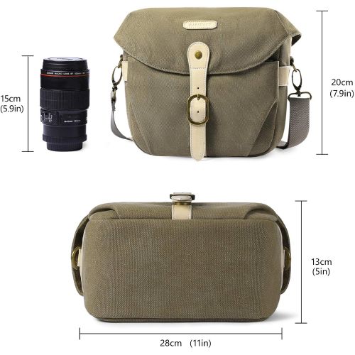  Camera Bag, BAGSMART SLR DSLR Canvas Camera Case, Vintage Padded Camera Shoulder Bag with Rain Cover for Women and Men, Green