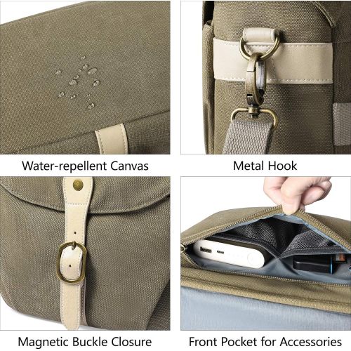  Camera Bag, BAGSMART SLR DSLR Canvas Camera Case, Vintage Padded Camera Shoulder Bag with Rain Cover for Women and Men, Green