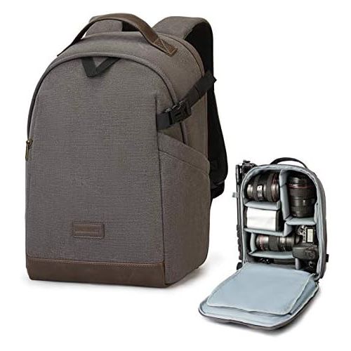  BAGSMART Camera Backpack, DSLR SLR Canvas Camera Bag Fits 13.3 Inch Laptop Water Resistant with Rain Cover Tripod Holder,for Men Women,Canvas Brown