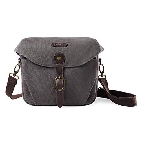  Camera Bag, BAGSMART SLR DSLR Canvas Camera Case, Vintage Padded Camera Shoulder Bag with Rain Cover for Women and Men, gray