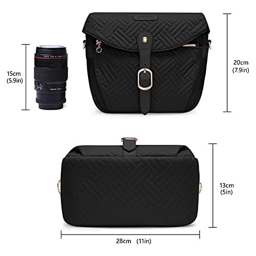  Camera Bag, BAGSMART SLR DSLR Camera Case, Quilted Cotton Camera Shoulder Bag with Rain Cover for Men and Women, Black