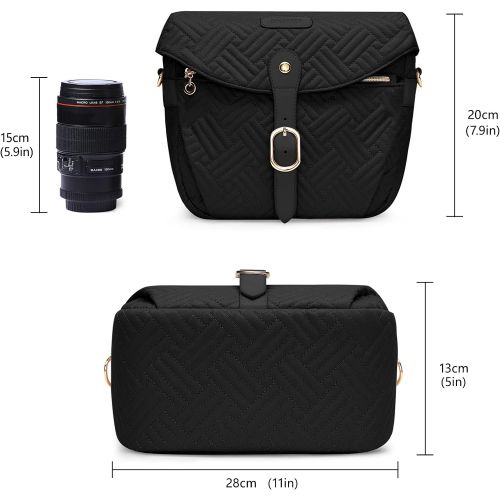  Camera Bag, BAGSMART SLR DSLR Camera Case, Quilted Cotton Camera Shoulder Bag with Rain Cover for Men and Women, Black