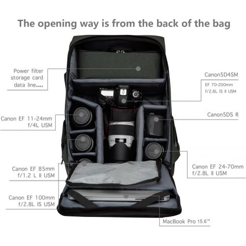  Camera Backpack, BAGSMART Large Capacity Camera Backpack, Anti-Theft DSLR SLR Camera Bag Water Resistant Canvas Backpack Fit up to 15.6 Laptop with Rain Cover, Tripod Holder for Me