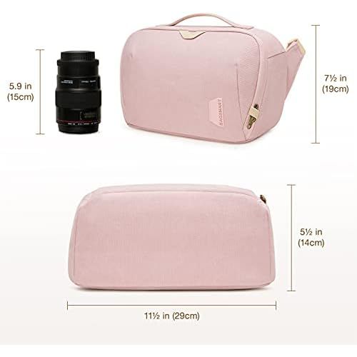  Camera Bag, BAGSMART SLR DSLR Canvas Camera Case, Waterproof and Anti-Theft Vintage Padded Camera Shoulder Bag for Women and Men, Pink