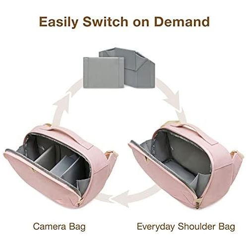  Camera Bag, BAGSMART SLR DSLR Canvas Camera Case, Waterproof and Anti-Theft Vintage Padded Camera Shoulder Bag for Women and Men, Pink