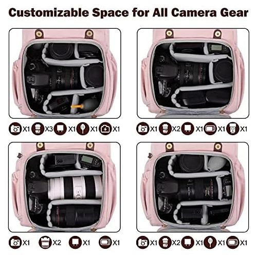  Camera Backpack, BAGSMART DSLR Camera Bag, Waterproof Camera Bag Backpack for Photographers, Fit up to 15 Laptop with Rain Cover and Tripod Holder, Pink