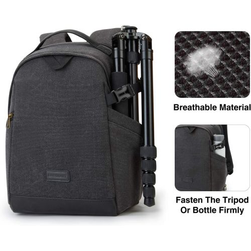  BAGSMART Camera Backpack, DSLR SLR Canvas Camera Bag Fits 13.3 Inch Laptop Water Resistant with Rain Cover Tripod Holder,for Men Women,Canvas Black