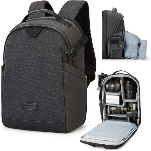  BAGSMART Camera Backpack, DSLR SLR Canvas Camera Bag Fits 13.3 Inch Laptop Water Resistant with Rain Cover Tripod Holder,for Men Women,Canvas Black