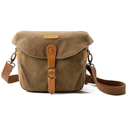  Camera Bag, BAGSMART SLR DSLR Canvas Camera Case, Vintage Padded Camera Shoulder Bag with Rain Cover for Women and Men, Khaki