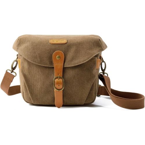  Camera Bag, BAGSMART SLR DSLR Canvas Camera Case, Vintage Padded Camera Shoulder Bag with Rain Cover for Women and Men, Khaki