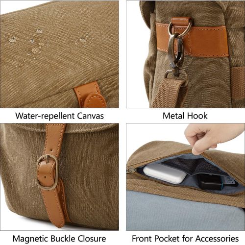  Camera Bag, BAGSMART SLR DSLR Canvas Camera Case, Vintage Padded Camera Shoulder Bag with Rain Cover for Women and Men, Khaki