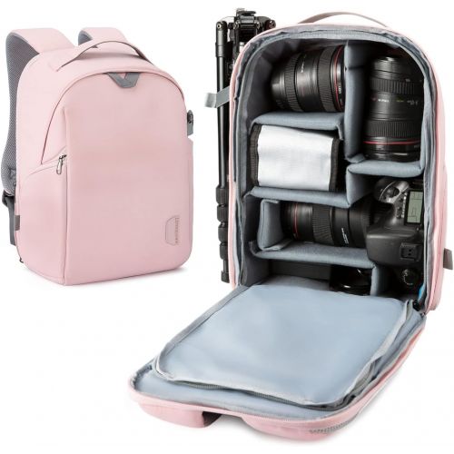  BAGSMART Camera Backpack, DSLR SLR Camera Bag Fits up to 13.3 Inch Laptop Water Resistant with Rain Cover, Tripod Holder for Women and Girls,Pink