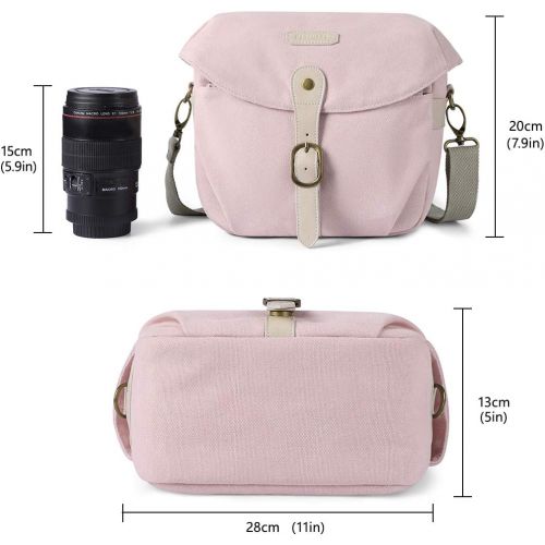  Camera Bag, BAGSMART SLR DSLR Canvas Camera Case, Vintage Padded Camera Shoulder Bag with Rain Cover for Women and Men, pink