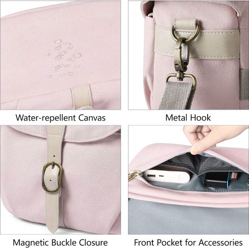  Camera Bag, BAGSMART SLR DSLR Canvas Camera Case, Vintage Padded Camera Shoulder Bag with Rain Cover for Women and Men, pink