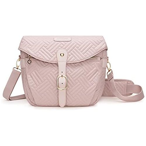  Camera Bag, BAGSMART SLR DSLR Camera Case, Quilted Cotton Camera Shoulder Bag with Rain Cover for Men and Women, Baby Pink