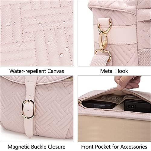  Camera Bag, BAGSMART SLR DSLR Camera Case, Quilted Cotton Camera Shoulder Bag with Rain Cover for Men and Women, Baby Pink