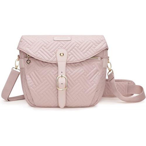  Camera Bag, BAGSMART SLR DSLR Camera Case, Quilted Cotton Camera Shoulder Bag with Rain Cover for Men and Women, Baby Pink