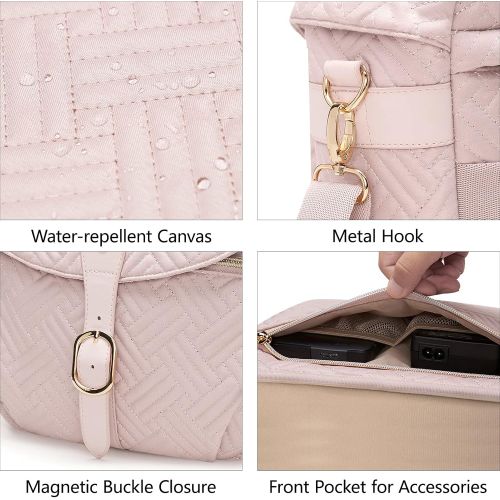  Camera Bag, BAGSMART SLR DSLR Camera Case, Quilted Cotton Camera Shoulder Bag with Rain Cover for Men and Women, Baby Pink