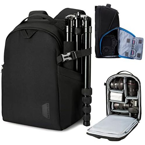  BAGSMART Camera Backpack, DSLR SLR Camera Bag Fits up to 13.3 Inch Laptop Water Resistant with Rain Cover, Tripod Holder for Women and Men, Black