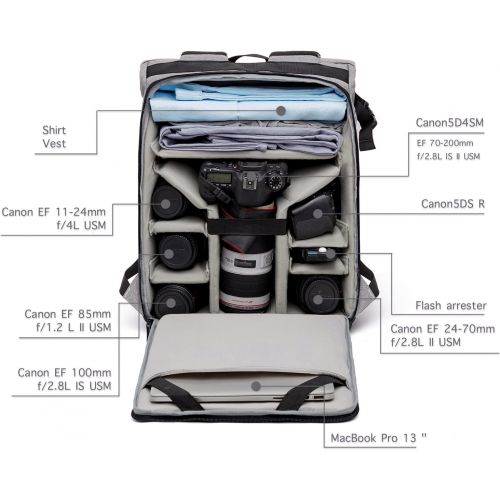  BAGSMART Camera Backpack for SLRDSLR Cameras & 15 Laptop with Waterproof Rain Cover & Tripod Holder, Black