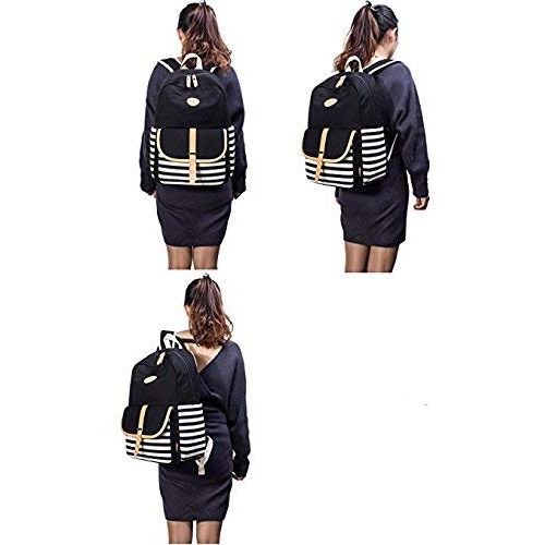  BAGTOP School Backpack Set - Canvas Teen Girls Bookbags 15 Laptop Backpack + Lunch Bags + Drawstring Backpack + Pen Case Bags Set (Black)