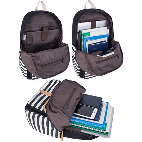  BAGTOP School Backpack Set - Canvas Teen Girls Bookbags 15 Laptop Backpack + Lunch Bags + Drawstring Backpack + Pen Case Bags Set (Black)