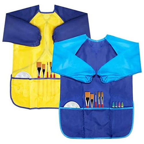  [아마존베스트]BAHABY Kids Apron 2 Pack Toddler Art Smock Toddler Smock for Kids Smock Children Waterproof Painting Aprons Artist Smock Paint Set Toddler Smocks for Painting (Y & B)