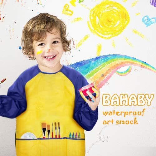  [아마존베스트]BAHABY Kids Apron 2 Pack Toddler Art Smock Toddler Smock for Kids Smock Children Waterproof Painting Aprons Artist Smock Paint Set Toddler Smocks for Painting (Y & B)