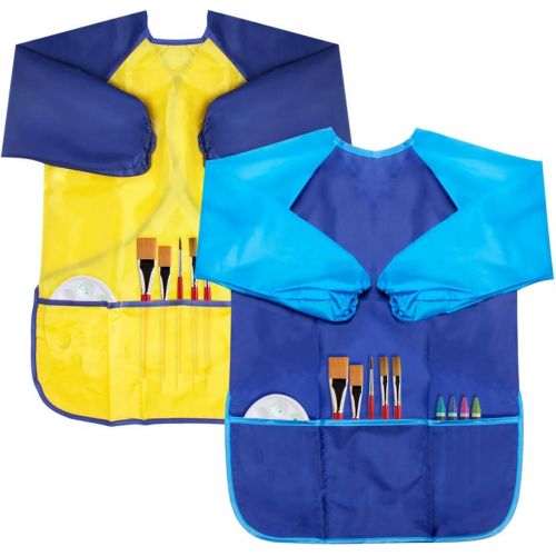  [아마존베스트]BAHABY Kids Apron 2 Pack Toddler Art Smock Toddler Smock for Kids Smock Children Waterproof Painting Aprons Artist Smock Paint Set Toddler Smocks for Painting (Y & B)