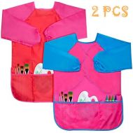 [아마존베스트]BAHABY Kids Apron 2 Pack Toddler Art Smock Toddler Smock for Kids Smock Children Waterproof Painting Aprons Artist Smock Paint Set Toddler Smocks for Painting (Pink & Red)