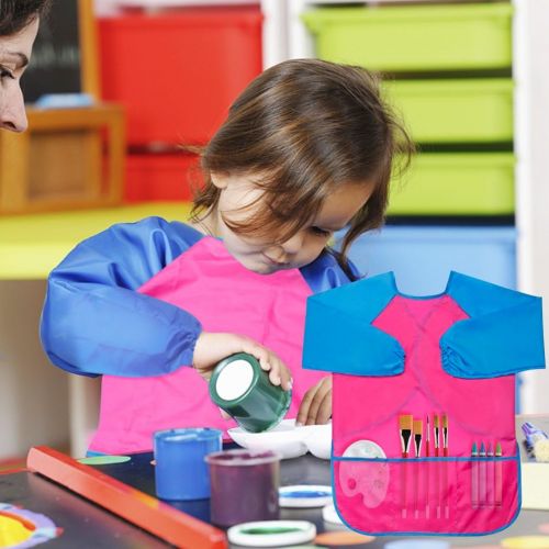  [아마존베스트]BAHABY Kids Apron 2 Pack Toddler Art Smock Toddler Smock for Kids Smock Children Waterproof Painting Aprons Artist Smock Paint Set Toddler Smocks for Painting (Pink & Red)