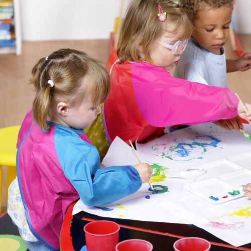  [아마존베스트]BAHABY Kids Apron 2 Pack Toddler Art Smock Toddler Smock for Kids Smock Children Waterproof Painting Aprons Artist Smock Paint Set Toddler Smocks for Painting (Pink & Red)