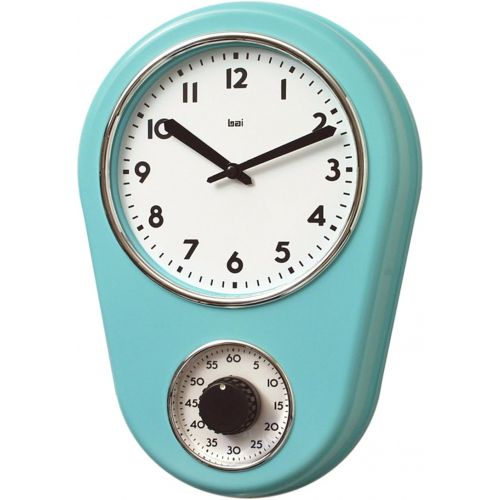  BAI Retro Kitchen Timer Wall Clock, Turquoise