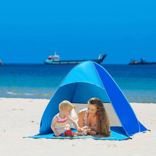  BAIJ Beach Tent Sun Shelter Pop Up, Portable and Folding, 190t Waterproof Silver Coated Polyester Fabric, Camping Hiking Canopy Easy Set Up Light Weight Windproof Stable